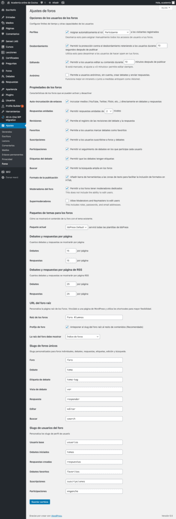 Configuraciones del plugin bbPress