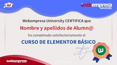 Modelo de Certificado Webempresa University Curso Elementor BASICO