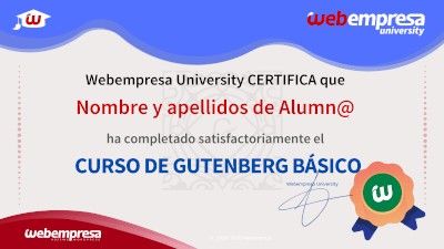 Modelo de Certificado Webempresa University Curso Gutenberg Basico
