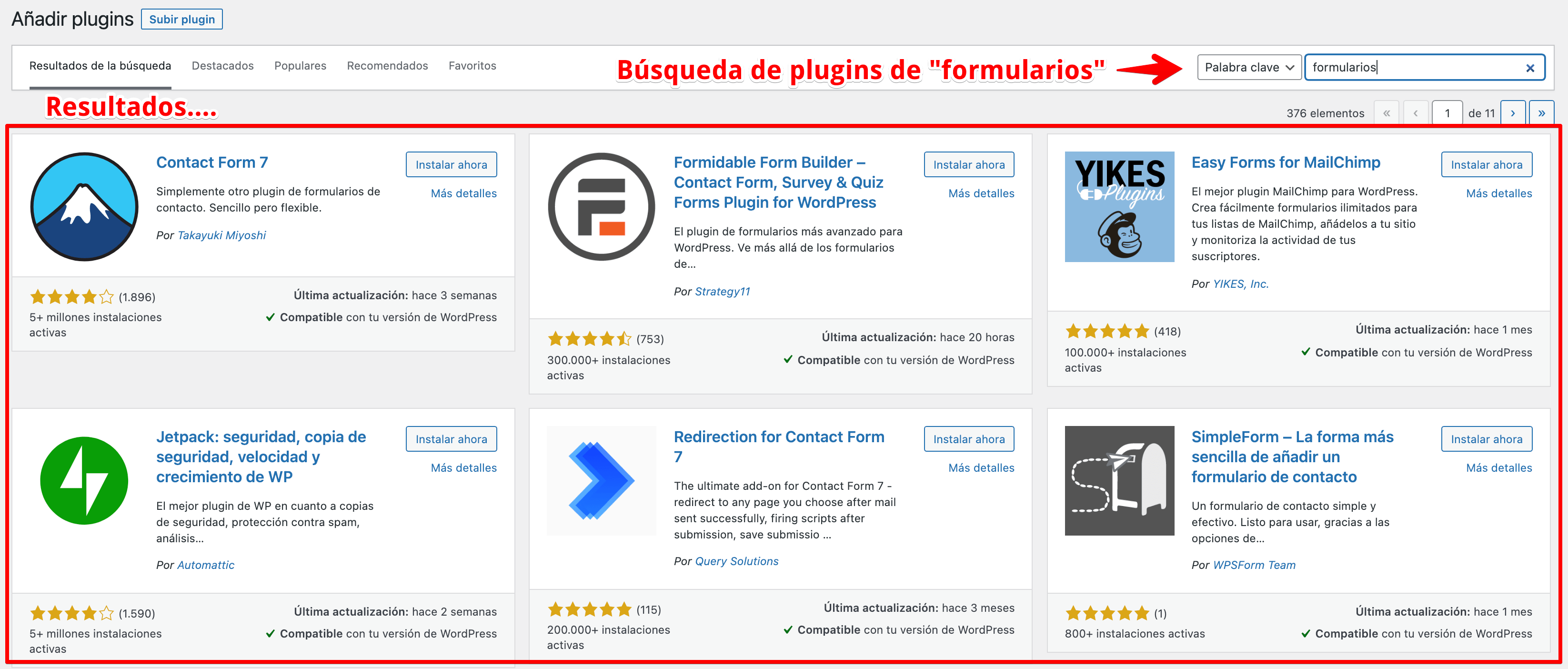 Búsqueda de plugins de formularios