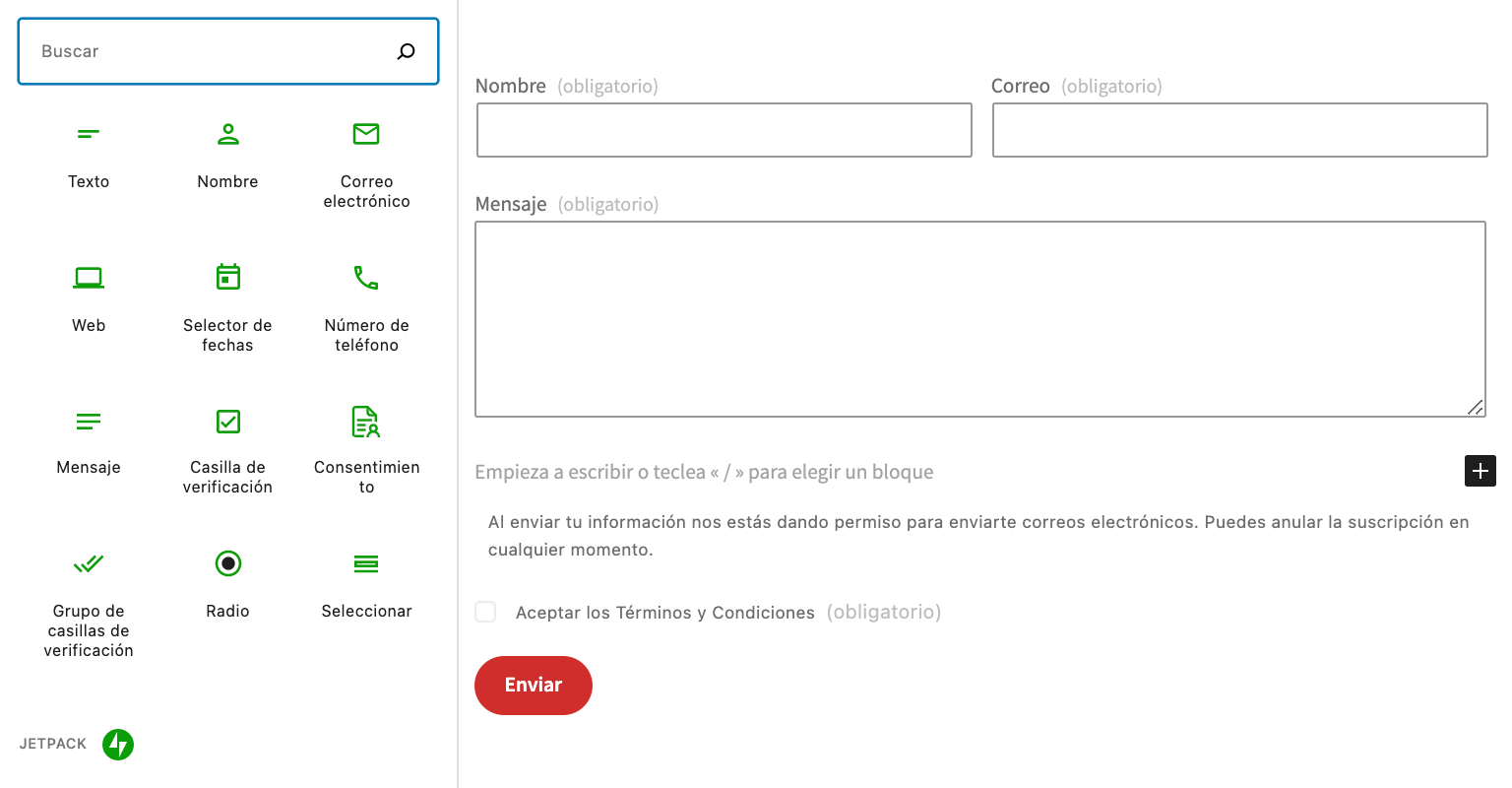 Formularios con Jetpack Contact Forms