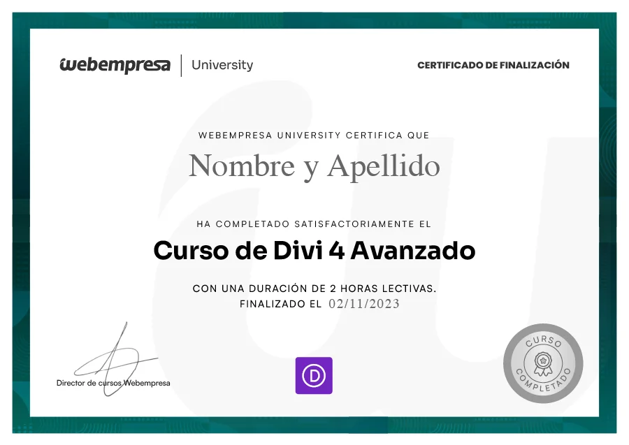 Certificado Divi 4 Avanzado