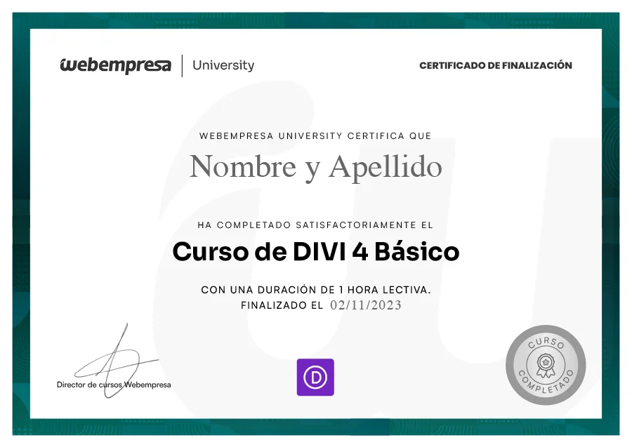 Certificado Divi 4 básico de University