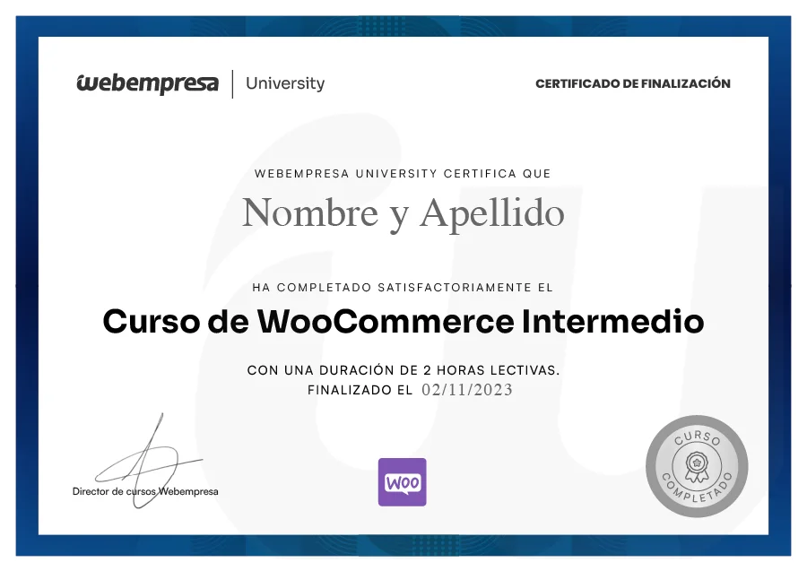 Certificado Curso WooCommerce intermedio University