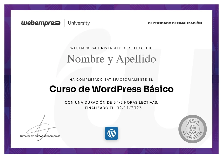 Certificado Curso WordPress básico University