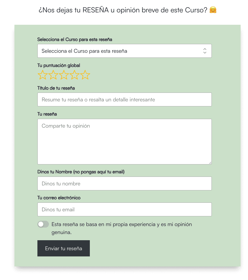 Formulario de envío de reseñas