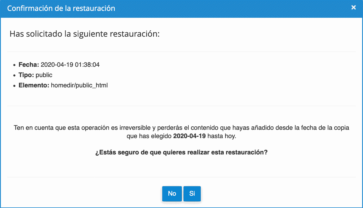 confirmación restauración