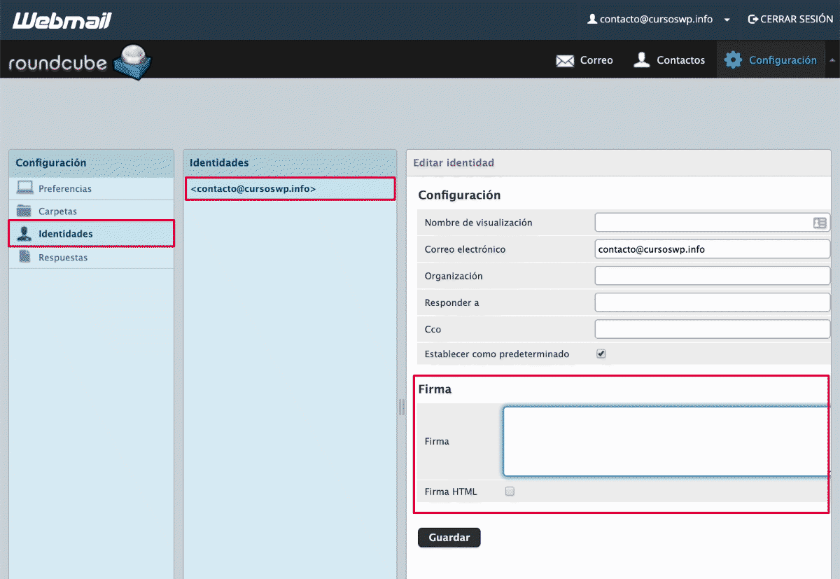 identidad correo roundcube