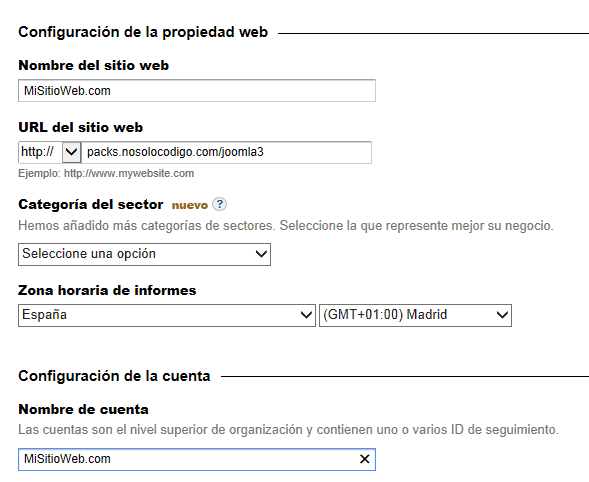 Creación de un perfil de Google Analytics