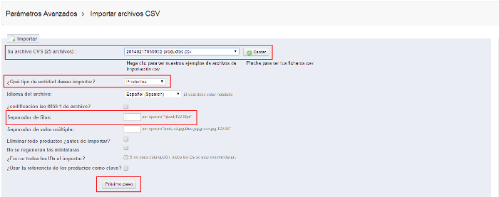 Prestashop importar ficheros csv
