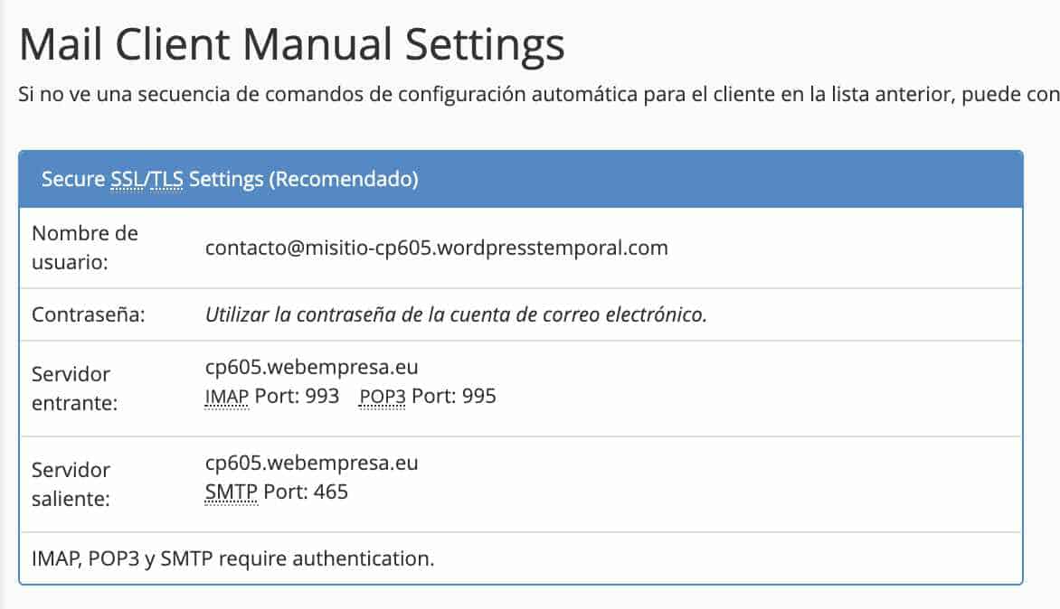 configuracion manual  Cpanel