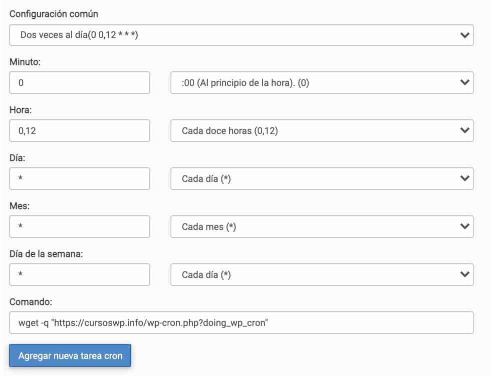 intervalo tarea cron cpanel