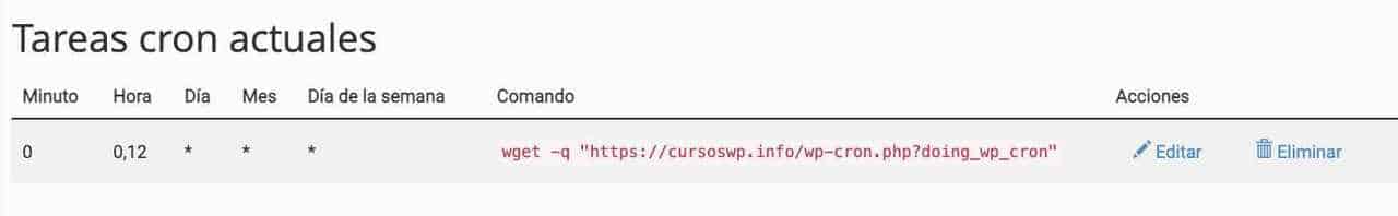 Nuevo cron creado cpanel