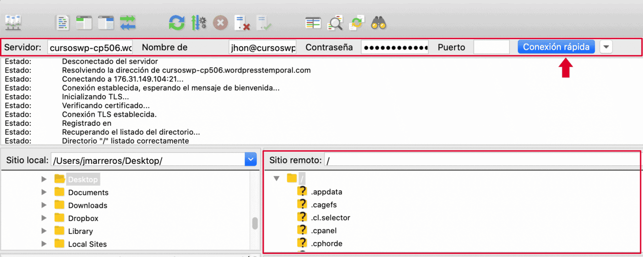 Conexión Filezilla