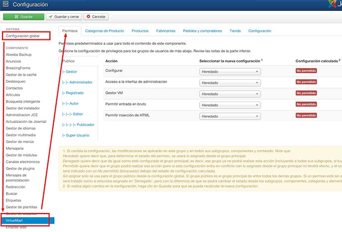 Permisos Virtuemart 3