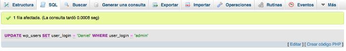 Cambiar el usuario de WordPress desde phpMyAdmin