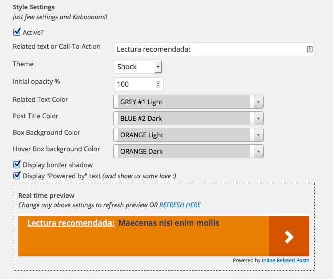 Configuraciones del plugin