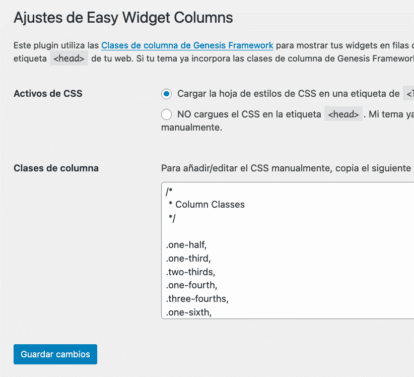 Ajustes plugin Widgets en Columnas