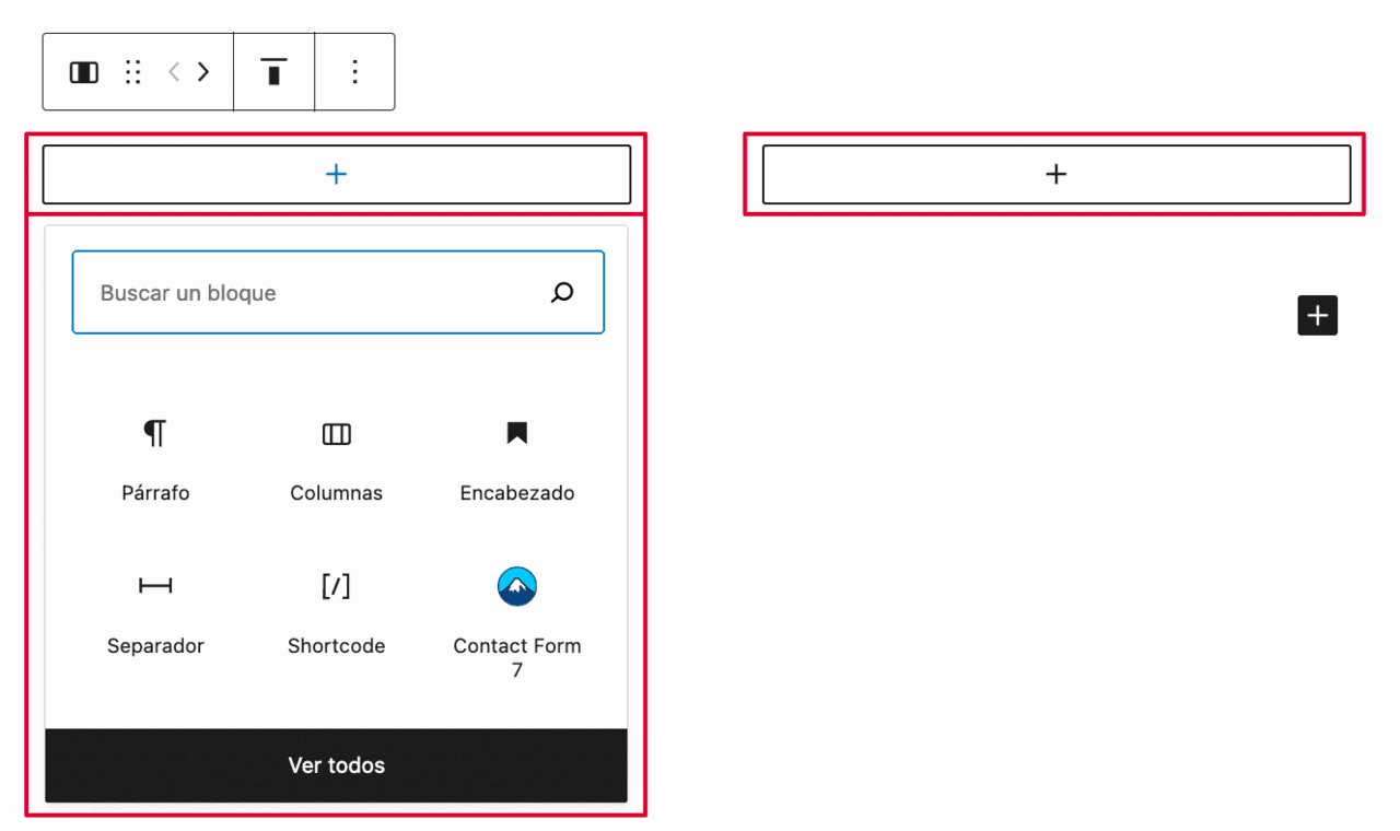 agregando bloque en columna Gutenberg