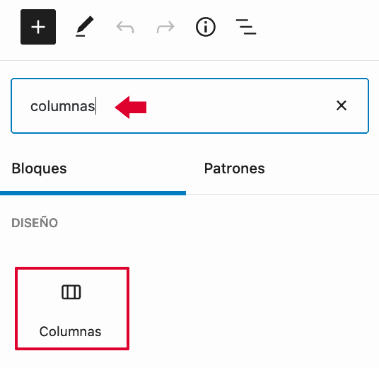 Bloque columnas en Gutenberg