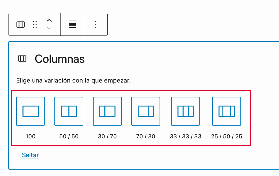 seleccionar ancho columna Gutenberg