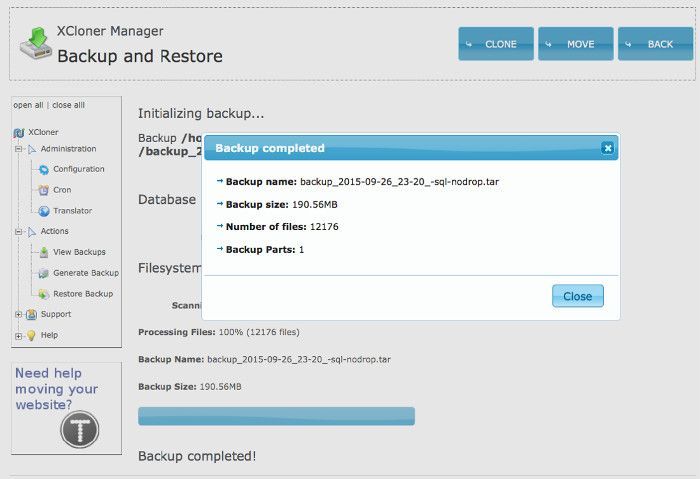 Cambiar configuración de backups de Normal a Ajax