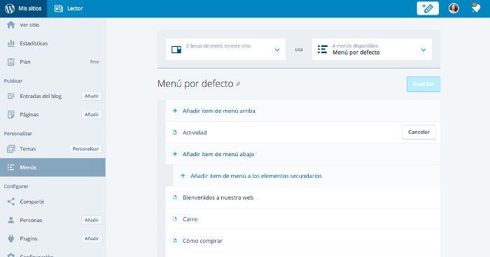 Gestionar menús de WordPress desde Calypso