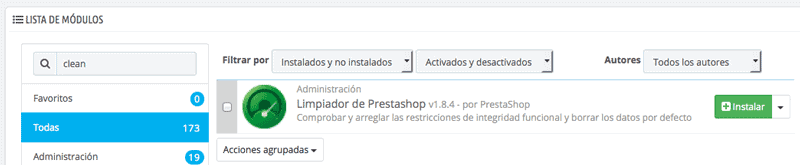 Instalación del módulo para eliminar datos de PrestaShop