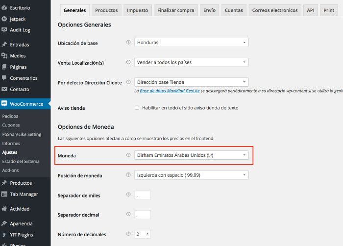 Opciones de Moneda en WooCommerce