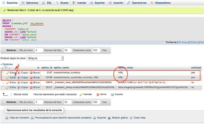 Cambiar simbolo moneda desde phpMyAdmin