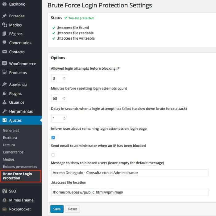 Configuración del plugin