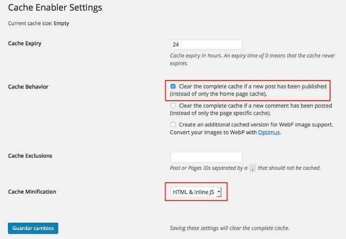 Configuración del plugin