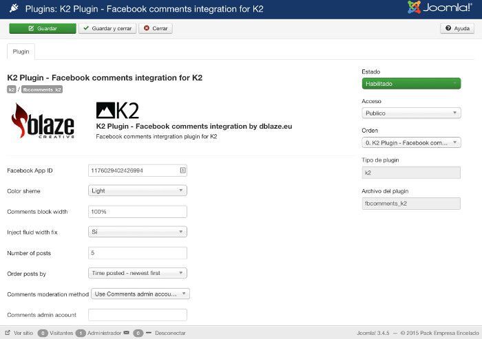 Configuración del plugin