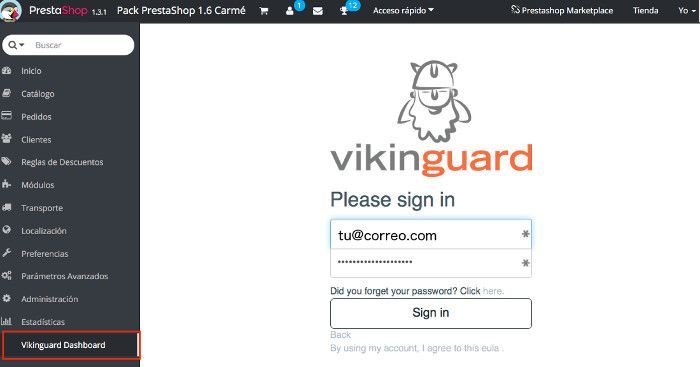 Vikinguard en tu backoffice de PrestaShop