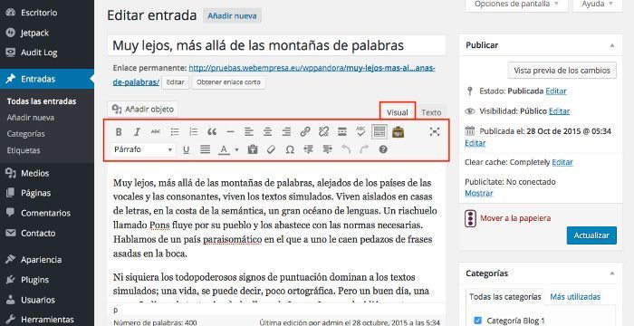 Editor Visual antes de instalar el plugin