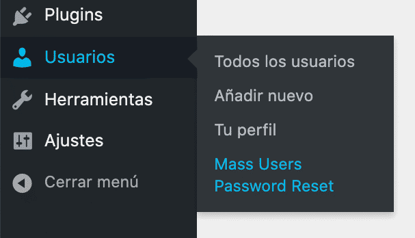 opción de menú del plugin