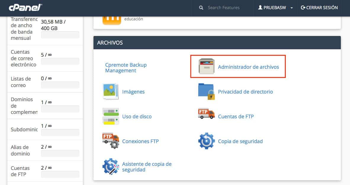 Administrador de Archivos de cPanel ¿cómo buscar archivos ...