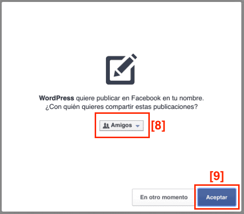 Autorizar a WordPress para conectar con Facebook