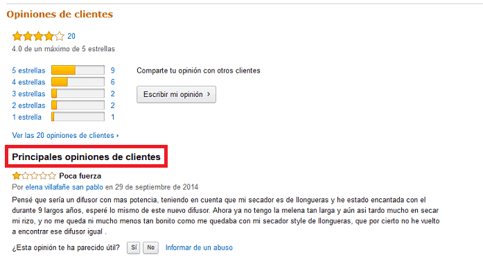 Web amazon sistema de opiniones