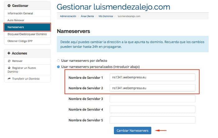 Nameservers correctos