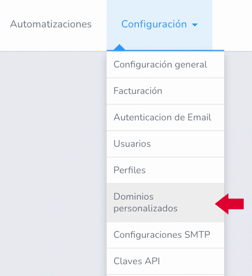 opcion de menu dominio personalizado mailrelay