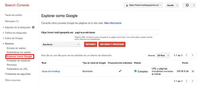 Cómo re-indexar páginas mediante Google Search Console