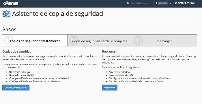 Webempresa permite crear copias de seguridad mediante el WePanel