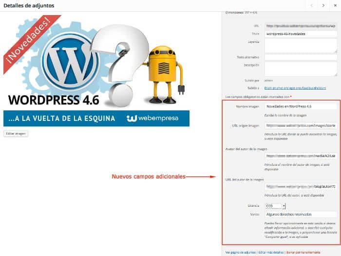 Campos adicionales en imagenes de WordPress