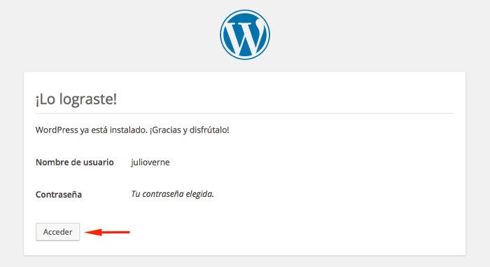 WordPress instalado correctamente