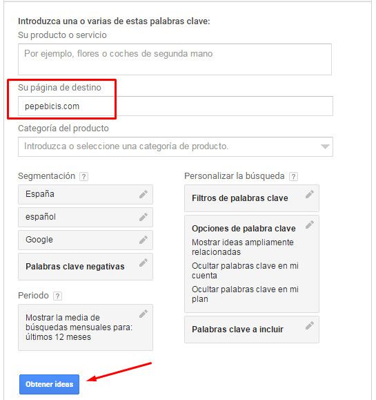 Planificador de palabras clave de Google