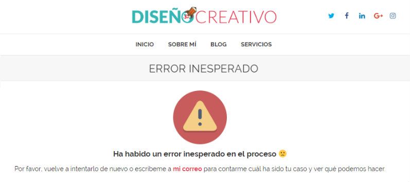 Ejemplo de página de error 404 de Diseño Creativo