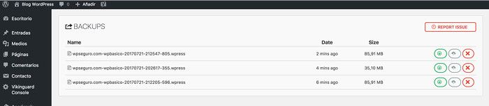 Ver archivos backups subidos en el plugin