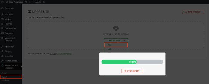 Importar archivos de backups