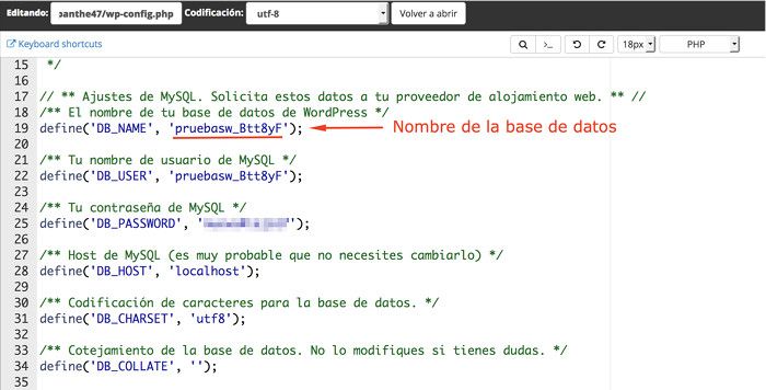 Base de datos en wp-config.php